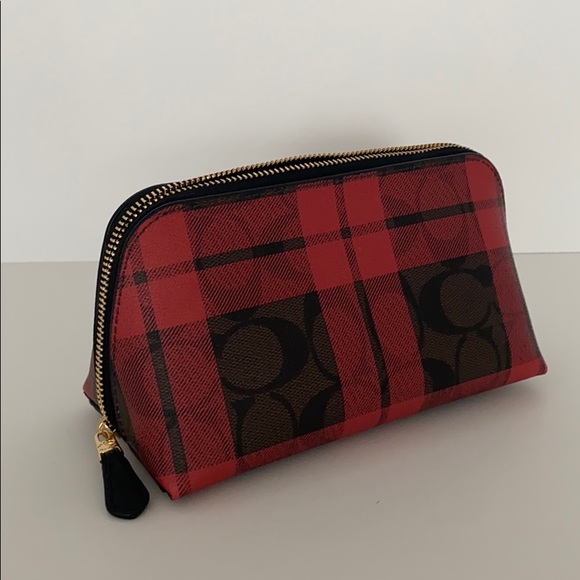 Coach Signature Red Field Plaid Cosmetic Case - Picture 4 of 16